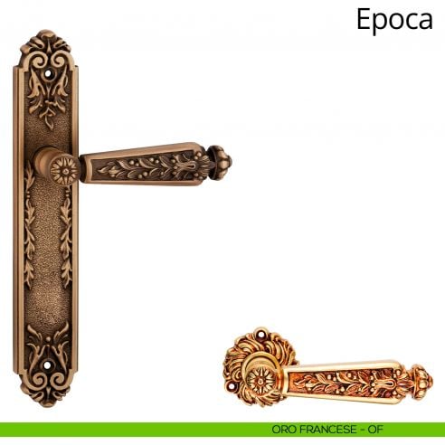 Maniglia con placca per porta Epoca Linea Calì - oro francese - placca cieca