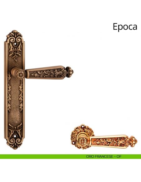 Maniglia con placca per porta Epoca Linea Calì - oro francese - placca cieca