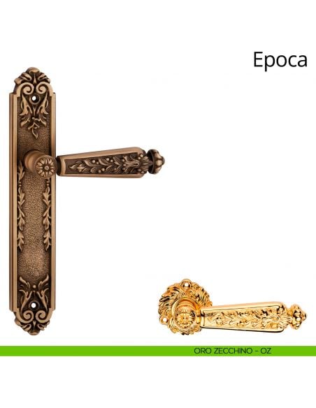 Maniglia con placca per porta Epoca Linea Calì - oro zecchino - placca cieca