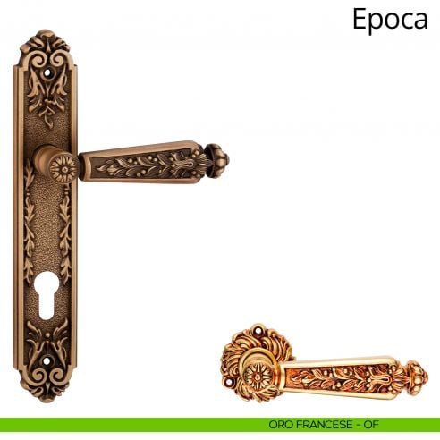 Maniglia con placca per porta Epoca Linea Calì - oro francese - foro yale