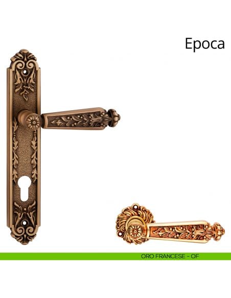 Maniglia con placca per porta Epoca Linea Calì - oro francese - foro yale