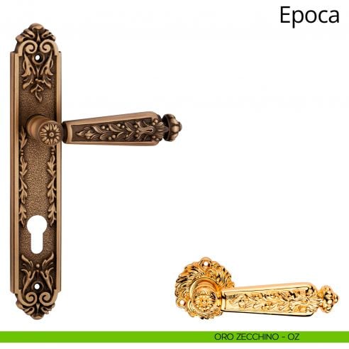 Maniglia con placca per porta Epoca Linea Calì - oro zecchino - foro yale