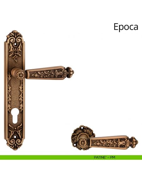 Maniglia con placca per porta Epoca Linea Calì - patinè - foro yale