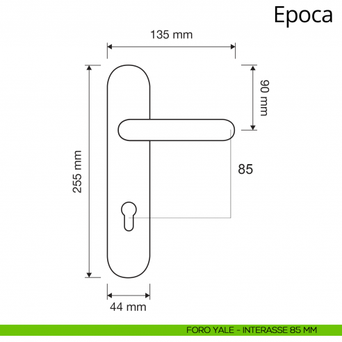 Maniglia con placca per porta Epoca Linea Calì placca foro yale interasse 85 mm