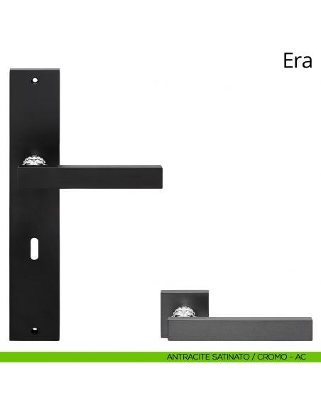 Maniglia con placca per porta Era Linea Calì - antracite satinato + cromo - foro patent