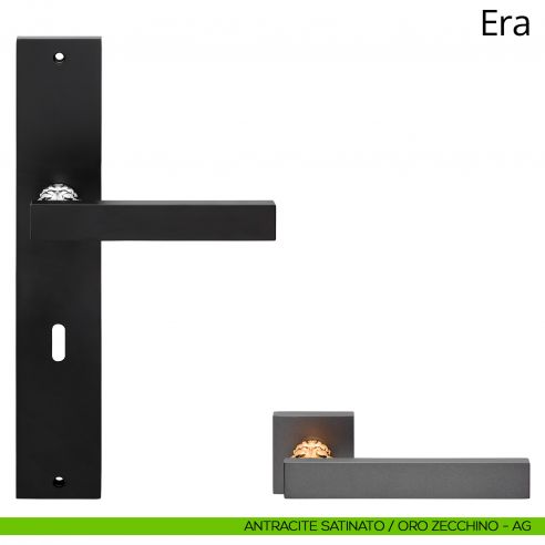Maniglia con placca per porta Era Linea Calì - antracite satinato + oro zecchino - foro patent