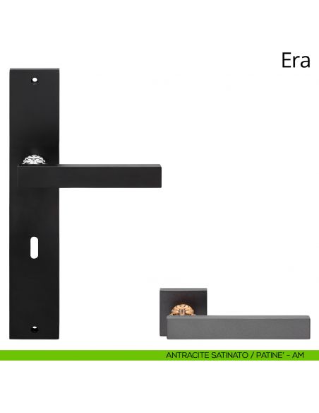 Maniglia con placca per porta Era Linea Calì - antracite satinato + patinè - foro patent