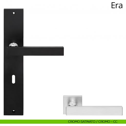 Maniglia con placca per porta Era Linea Calì - cromo satinato + cromo - foro patent