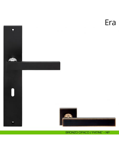 Maniglia con placca per porta Era Linea Calì - bronzo opaco + patinè - foro patent