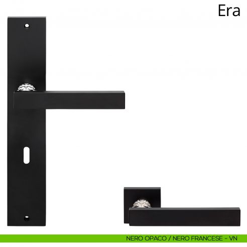 Maniglia con placca per porta Era Linea Calì - nero opaco + nero francese - foro patent