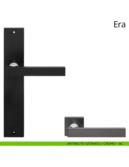 Maniglia con placca per porta Era Linea Calì - antracite satinato + cromo - placca cieca