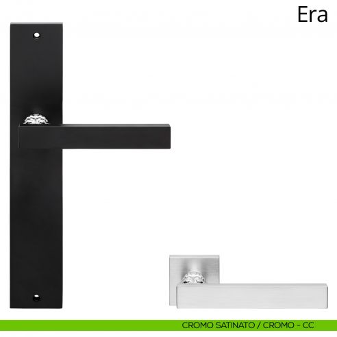 Maniglia con placca per porta Era Linea Calì - cromo satinato + cromo - placca cieca