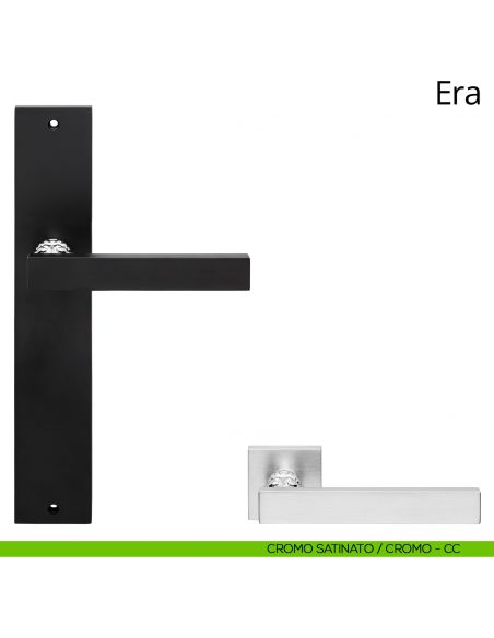 Maniglia con placca per porta Era Linea Calì - cromo satinato + cromo - placca cieca