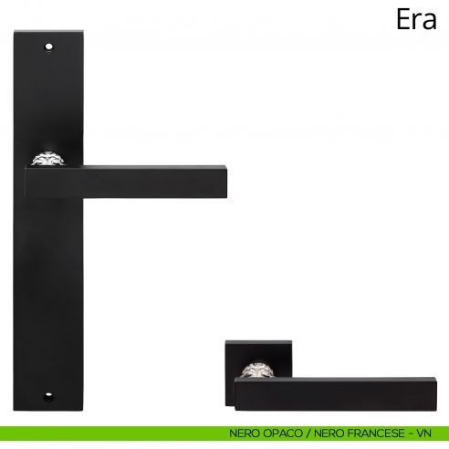 Maniglia con placca per porta Era Linea Calì - nero opaco + nero francese - placca cieca