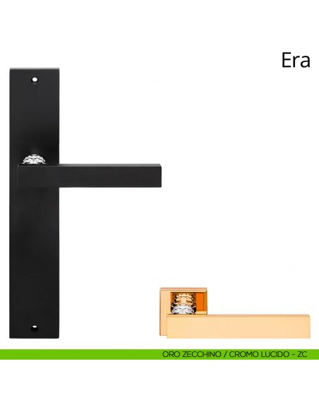 Maniglia con placca per porta Era Linea Calì - oro zecchino + cromo lucido - placca cieca