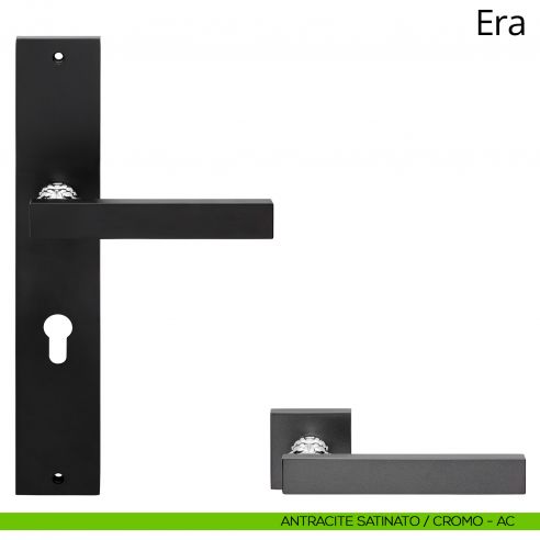 Maniglia con placca per porta Era Linea Calì - antracite satinato + cromo - foro yale