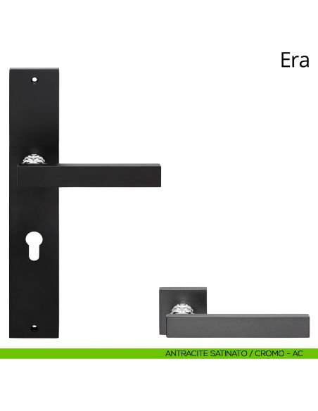 Maniglia con placca per porta Era Linea Calì - antracite satinato + cromo - foro yale