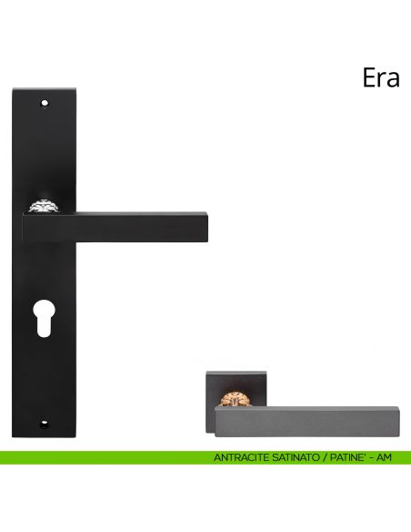 Maniglia con placca per porta Era Linea Calì - antracite satinato + patinè - foro yale