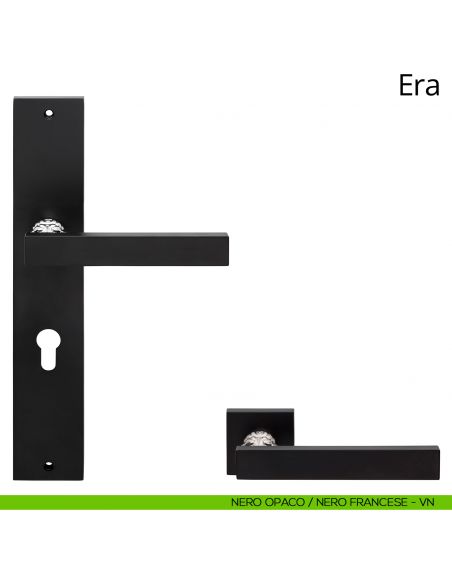 Maniglia con placca per porta Era Linea Calì - nero opaco + nero francese - foro yale