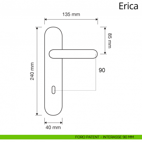 Maniglia con placca per porta porcellana bianca Erica Linea Calì placca foro patent interasse 90 mm