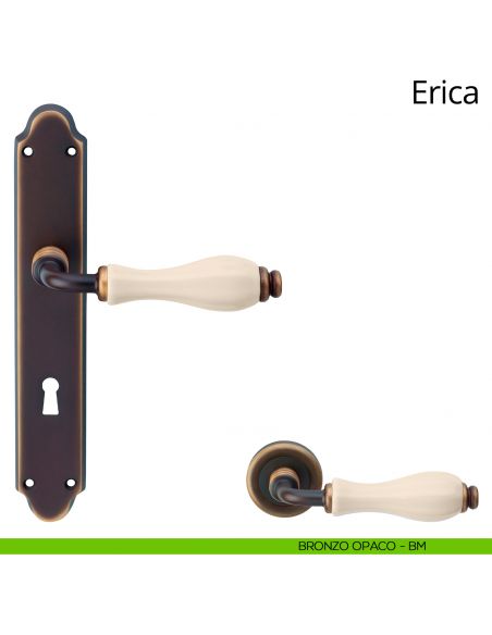 Maniglia con placca per porta porcellana avorio Erica Linea Calì - bronzo opaco - foro patent