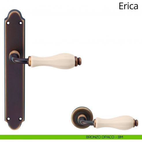 Maniglia con placca per porta porcellana avorio Erica Linea Calì - bronzo opaco - placca cieca