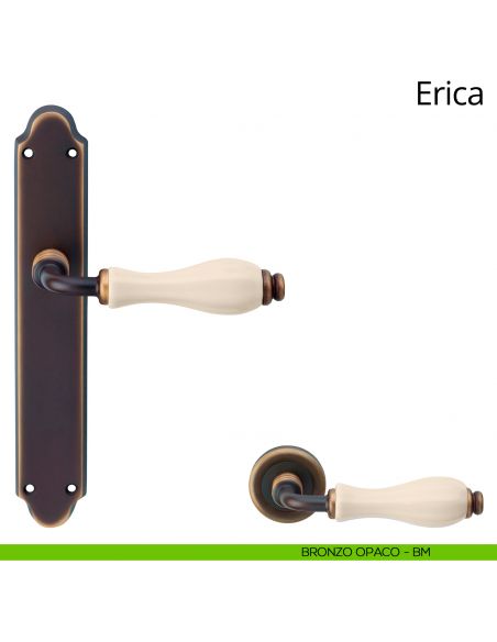 Maniglia con placca per porta porcellana avorio Erica Linea Calì - bronzo opaco - placca cieca