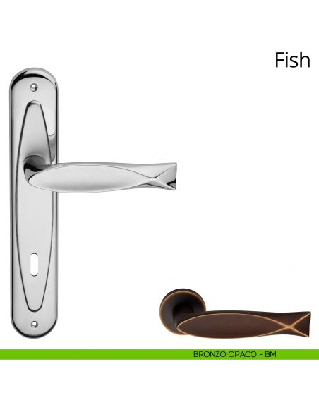 Maniglia con placca per porta Fish Linea Calì - bronzo opaco - foro patent