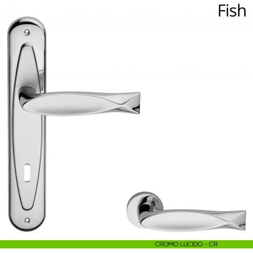Maniglia con placca per porta Fish Linea Calì - cromo lucido - foro patent