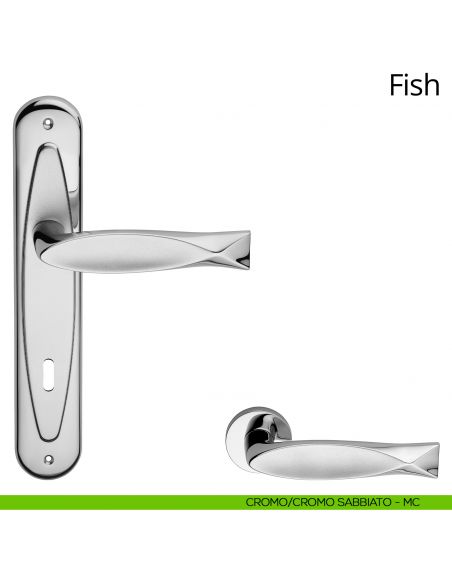 Maniglia con placca per porta Fish Linea Calì - cromo lucido + cromo sabbiato - foro patent