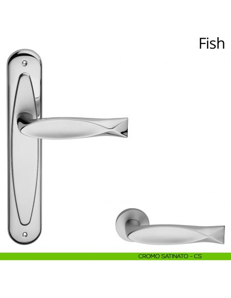 Maniglia con placca per porta Fish Linea Calì - cromo satinato - placca cieca