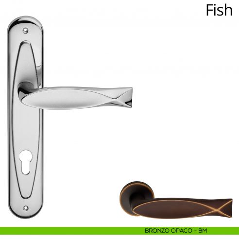 Maniglia con placca per porta Fish Linea Calì - bronzo opaco - foro yale