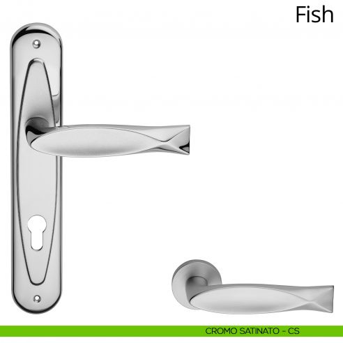 Maniglia con placca per porta Fish Linea Calì - cromo satinato - foro yale
