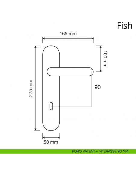 Maniglia con placca per porta Fish Linea Calì placca foro patent interasse 90 mm