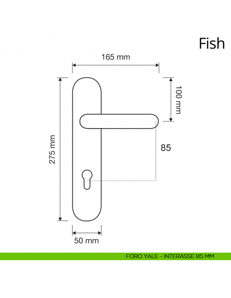 Maniglia con placca per porta Fish Linea Calì placca foro yale interasse 85 mm