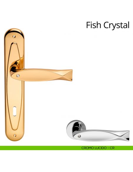 Maniglia Swarovski con placca per porta Fish Crystal Linea Calì - cromo lucido - foro patent