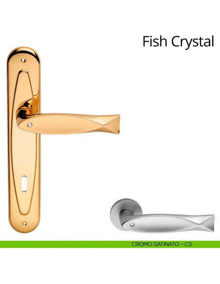 Maniglia Swarovski con placca per porta Fish Crystal Linea Calì - cromo satinato - foro patent