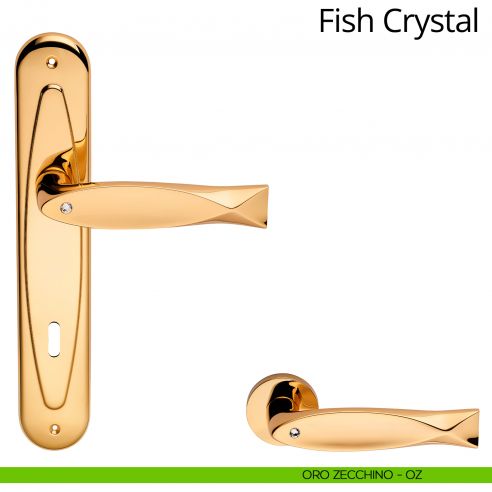 Maniglia Swarovski con placca per porta Fish Crystal Linea Calì - oro zecchino - foro patent