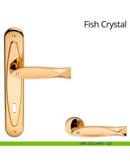 Maniglia Swarovski con placca per porta Fish Crystal Linea Calì - oro zecchino - foro patent