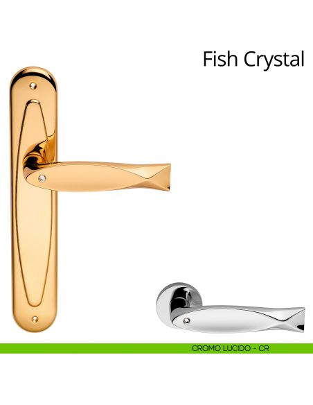 Maniglia Swarovski con placca per porta Fish Crystal Linea Calì - cromo lucido - placca cieca