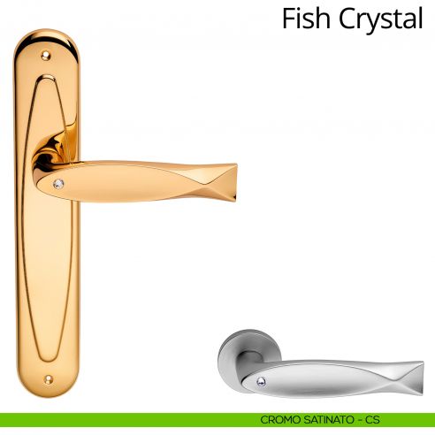 Maniglia Swarovski con placca per porta Fish Crystal Linea Calì - cromo satinato - placca cieca