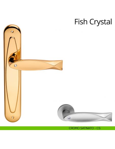 Maniglia Swarovski con placca per porta Fish Crystal Linea Calì - cromo satinato - placca cieca