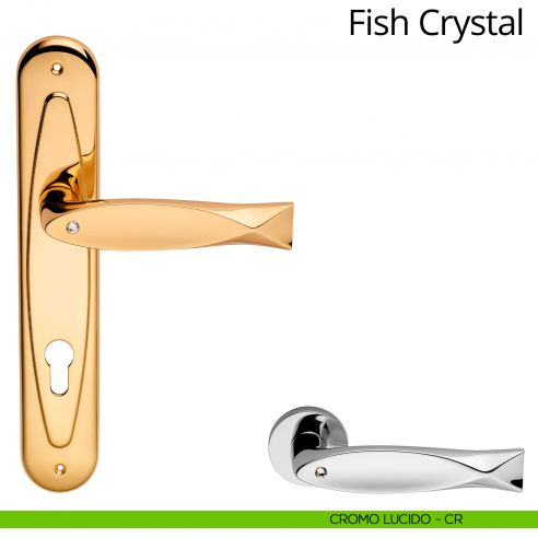 Maniglia Swarovski con placca per porta Fish Crystal Linea Calì - cromo lucido - foro yale