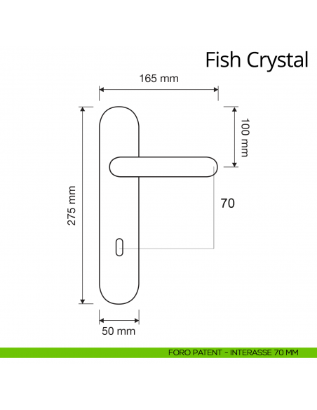 Maniglia Swarovski con placca per porta Fish Crystal Linea Calì placca foro patent interasse 70 mm