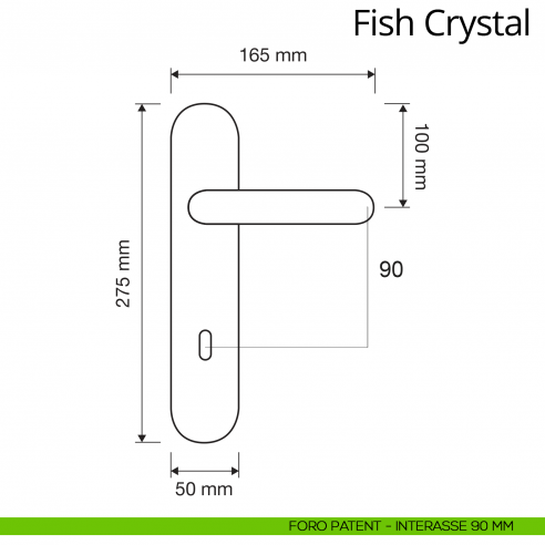 Maniglia Swarovski con placca per porta Fish Crystal Linea Calì placca foro patent interasse 90 mm
