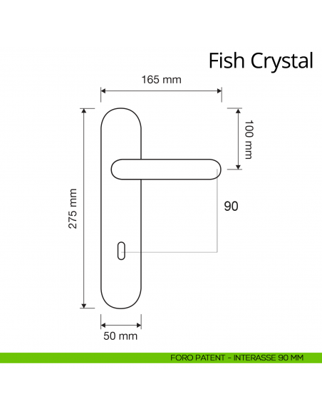 Maniglia Swarovski con placca per porta Fish Crystal Linea Calì placca foro patent interasse 90 mm