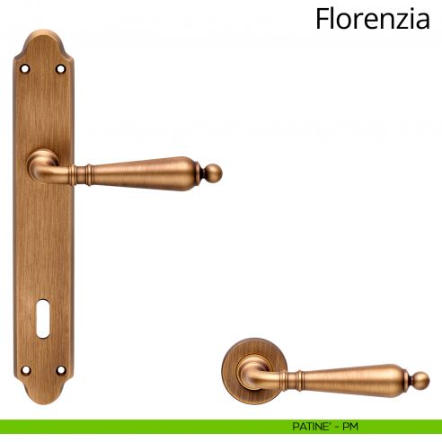 Maniglia con placca per porta Florenzia Linea Calì - patinè - foro patent