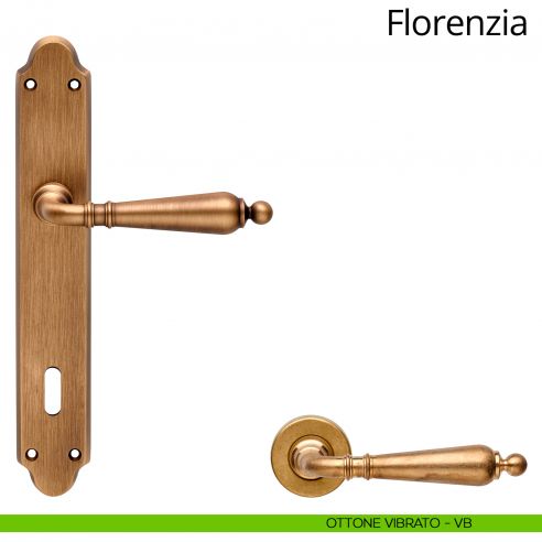 Maniglia con placca per porta Florenzia Linea Calì - ottone vibrato - foro patent