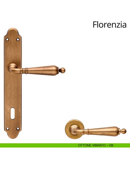 Maniglia con placca per porta Florenzia Linea Calì - ottone vibrato - foro patent