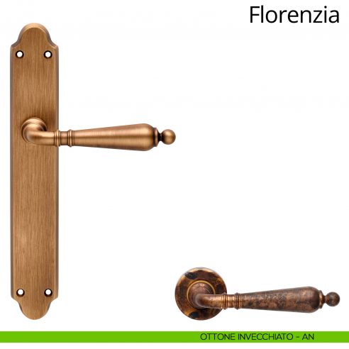 Maniglia con placca per porta Florenzia Linea Calì - ottone invecchiato - placca cieca